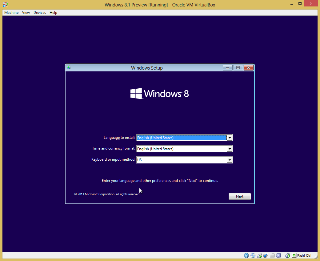 Windows install start screen