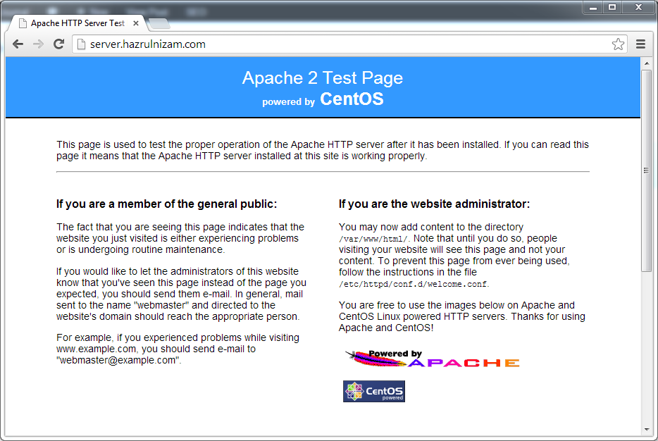 WordPress Install - CentOS Apache http welcome page