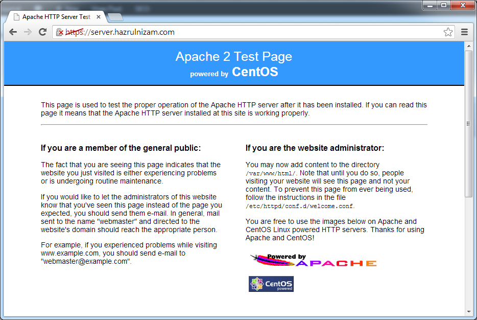 WordPress Install - CentOS Apache https welcome page