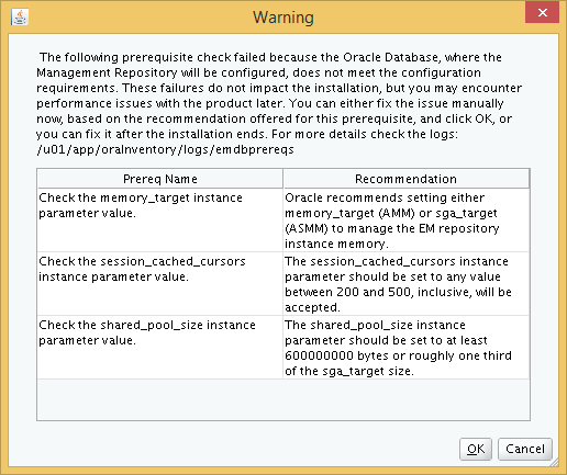 Database parameter mis-match warnings.