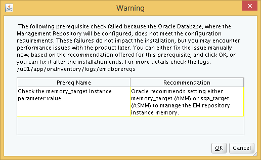 The remaining database parameter mis-match warning.